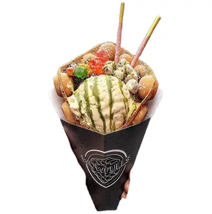 Popular customized cardboard hongkong bubble waffle cone holder french crepe holder for sale
