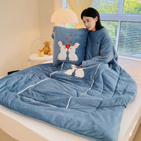 150*200cm doux portable imprimé broderie couette à manches détachable Polyester jeter oreiller maison loisirs couverture