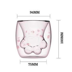 핫 세일 맞춤형 고양이 발톱 컵 귀여운 만화 더블 월 핑크 유리 머그컵 우유 주스 맥주용 냉음료용 - Product Image 1