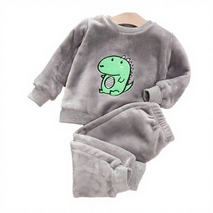 2025 New Baby Animal Print Casual Pajamas Suit Boys and Girls Flannel Polyester Home Clothing for Autumn and Winter - Product Image 2