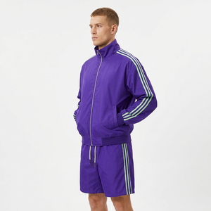 Ensemble de survêtement pour homme violet, veste zippée et short, vêtements de sport décontractés, vêtements d'équipe, logo personnalisé OEM - Product Image 4