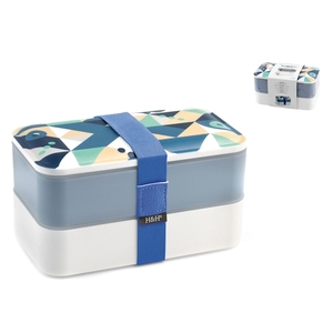 H&H Bento Lunch <b>Box</b> Polypropylene Double Deck Geometric Design - Product Image 1