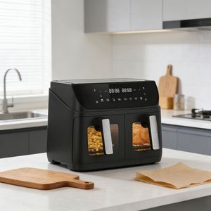 Friteuse à air double panier 10L 2400W, électrique, en plastique, multifonction, sans huile, finition noir mat, garantie 1 an - Product Image 4