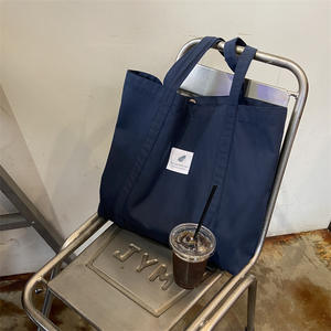 Eco Bag Oversize Cotton Canvas <b>Tote</b> Bag <b>Zipper</b> Closure Webbing Handle Customized Logo Women's Fashion Style Letter Shopping - Product Image 5