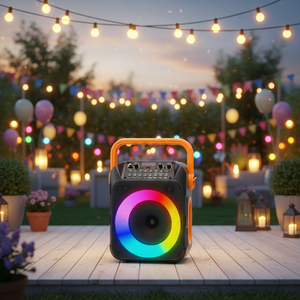 ระบบเสียงพกพาแบบดีลักซ์ พร้อมคาราโอเกะ ไมโครโฟนไร้สาย 2 ตัว สำหรับลำโพง RGB ช่องต่อ Aux แบตเตอรี่ในตัว ปรับเสียงเบส/เสียงแหลมได้ - Product Image 4