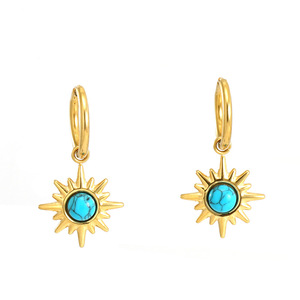 18K PVD Gold Plated Stainless Steel <b>Turquoise</b> Celestial Sunburst <b>Stud</b> <b>Earrings</b> for Women |Waterproof & Hypoallergenic - Product Image 1