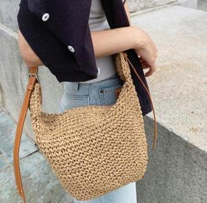 Bolso de paja trenzado para mujer, bandolera de hombro informal con forma de Dumplings, bolso de viaje bohemio para vacaciones de verano - Product Image 2