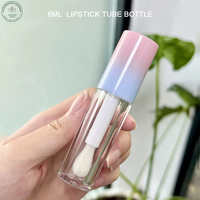 Mini tube de rouge à lèvres en plastique de 6 ml, flacon vide pour brillant à lèvres, bouchon à vis rose dégradé, applicateur à brosse souple, emballage OEM, sérigraphie UV
