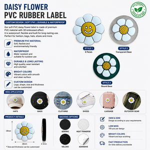Patch fleur marguerite en PVC souple personnalisé 28mm, imperméable, à coudre pour chapeaux, sacs, vêtements, chaussures, bagages, équipement de plein air - Product Image 4