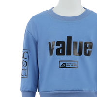 Ensemble de sport pour enfants : Pull bleu et pantalon de jogging noir uni 2 pièces en tissu peigné – Vente en gros