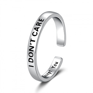 Joyería inspiradora, regalo para mujer, <span class=keywords><strong>anillo</strong></span> ajustable de plata con letras grabadas 'I Don't Care', diseño en espiral. - Product Image 5