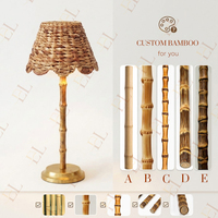 Lampe de table LED sans fil style ferme, abat-jour en rotin naturel, tige en bambou brûlé, commande tactile, alimentation par batterie, décoration intérieure