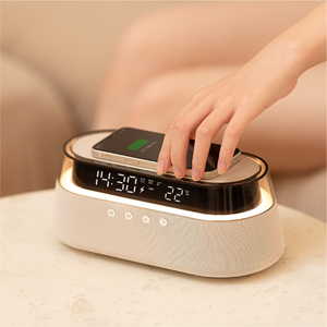 Kuangxiang <span class=keywords><strong>2025</strong></span> Phổ Biến 6 Trong 1 Bàn Đèn Báo Lại Đồng Hồ Báo Thức Với 15W Không Dây Sạc Chức Năng Với 10W Loa Không Dây - Product Image 5