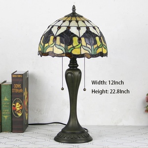 Longhuijing Wholesale 12-Inch Baroque Dome Stained Glass Tiffany Style LED <b>Table</b> <b>Lamp</b> with Resin <b>Base</b> Simple & Flexible Design - Product Image 2