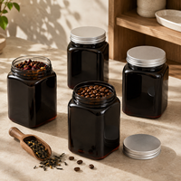 Tarro de plástico cuadrado negro personalizado al por mayor con tapa de rosca, contenedor de almacenamiento vacío para miel y dulces, fábrica OEM