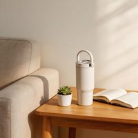 Gobelet isotherme en acier inoxydable à double paroi de 32 oz / 1000 ml, nouveau design, couleur crème blanche, avec poignée pliable – Grande Vente