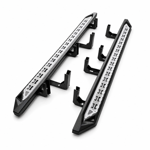 Marchepieds latéraux en acier au carbone pour camion, robustes, pour pick-up, barres Nerf, revêtement noir en poudre, plaque antidérapante, fixation par boulons - Product Image 1