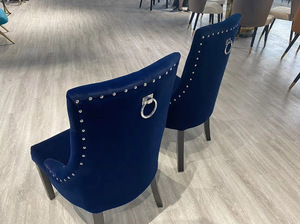 Sedie da Pranzo Moderne Economiche in Velluto <span class=keywords><strong>Blu</strong></span> Scuro con Schienale Anello Trapuntato e Bottoni - Product Image 5