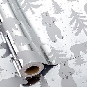 MAYPLUSS Foil Gift Wrap <b>Paper</b> Roll 17 Inch X 33 Feet Silver Bear Christmas Holiday Gift Wrapping <b>Paper</b> Craft Use - Product Image 1