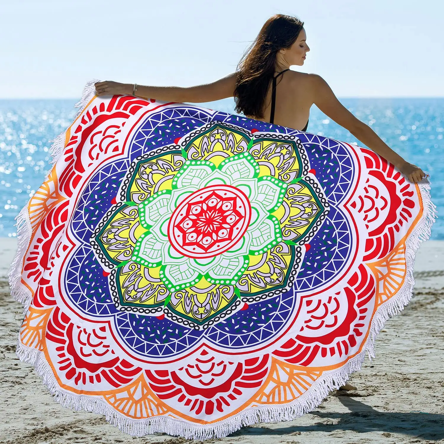 Round Circle Women Oversized Mandala Bohemian Sand Free Quick Dry Microfiber Tassels Cloud Microfiber Travel Outdoor Beach Towel