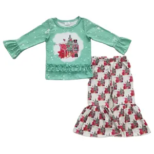 RTS婴儿服装2023学步女孩精品服装套装公主士兵圣诞树蕾丝长袖长裤喇叭裤套装