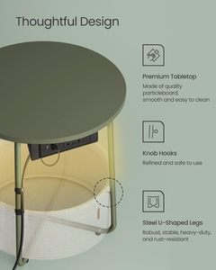 VASAGLE LILEA Collection Modern Steel Bedroom Furniture Nightstand Charging Station USB Ports LED Lighting Fabric Basket Living - Product Image 6