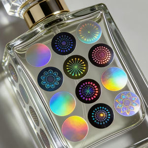 Pegatinas holográficas personalizadas impermeables de PET, pegatinas circulares de láser arcoíris para decoración DIY - Product Image 1