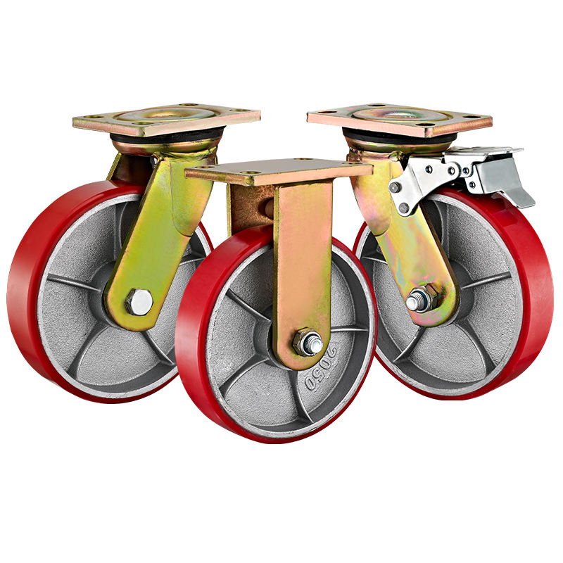 Heavy Duty 3000kg PU Polyurethane Caster 4 5 6 8 10 12 Inch Cast Iron Core Wheels for Machinery Industrial Trolley