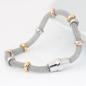 Pulsera de Cadena de Malla de Acero Inoxidable de 4 mm con Cuentas Chapadas en Oro, Joyería de Moda para Hombres y Mujeres - Product Image 5