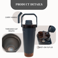 Bouteille d'eau de sport isotherme anti-fuite sans BPA de 20 oz avec compartiment pour protéines – Vente chaude