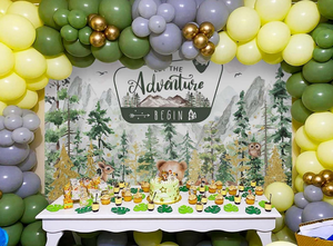 Avventura inizia lo sfondo del Baby Shower avventura attende decorazioni per Baby Shower nei boschi di montagna - Product Image 2