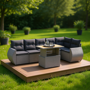 Conjunto de Sofás Modulares de Ratán PE Gris para Jardín, 6 Plazas, Muebles de Exterior de Diseño Contemporáneo, Resistentes a la Intemperie - Product Image 2