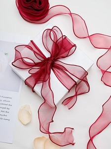 Wholesale Recycled Wired Double Face Glitter Printed Organza <b>Ribbons</b> Solid Color Gift Packaging Decorations <b>Wedding</b> Party Favor - Product Image 5
