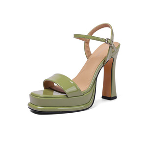 Zapatos de Tacón Grueso con Punta en Pico y Correa en el Tobillo para Mujer, Zapatos de Novia de Cuero Genuino Antideslizantes, Zapatos de Tacón con Estampado Colorido a la Moda - Product Image 4