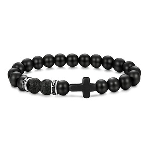 Fenyi all'ingrosso gioielli moda retrò pietra naturale splicing colore nero <span class=keywords><strong>croce</strong></span> perline uomini e donne braccialetto elastico - Product Image 6