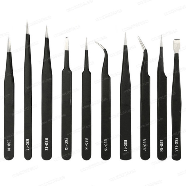 11pcs Stainless Steel Tweezers Electronic Repair VETUS ESD Non-Magnetic Tweezer Set