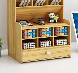 Bamboo Rotating Desk Drawer Set Organizer Tray Large Capacity Pencil Holder Bamboo Desk Organizer With Sliding Drawer