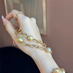Xinfly - Juego de Joyería de Oro Puro de 18K para Mujer, Regalo de Aniversario de Marca de Lujo, Collar y Pulsera con Colgante de Perlas Barrocas Vintage - Product Image 2