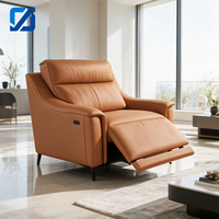 Chaise longue inclinable moderne en cuir véritable orange avec dossier réglable et design pliable pour salon et salle à manger – Confort optimal