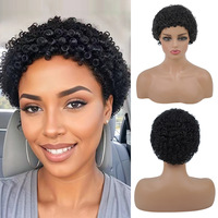Perruque Courte Bouclée Pixie en Cheveux Humains Indiens, Sans Lacet, Entièrement Faite à la Machine, Vente en Gros à Prix Abordable pour Femmes Noires