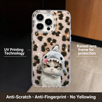 Coque antichoc transparente en TPU motif léopard brillant avec capuche requin, mignonne et résistante pour iPhone 17 16 15 14 13 Pro Max