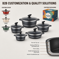 Ensemble de 10 ustensiles de cuisine en aluminium moulé antiadhésif pour cuisinière à induction, avec logo OEM personnalisé, ensemble de casseroles et poêles de cuisine
