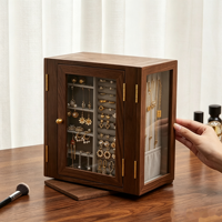 Vitrine à bijoux de luxe en noyer, organisateur de bijoux en bois, boîte à bijoux en bois avec clé