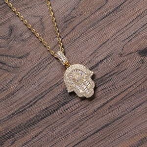 CN244 <span class=keywords><strong>Collana</strong></span> Unisex Placcata Oro con Catena a Corda in Ottone e <span class=keywords><strong>Ciondolo</strong></span> CZ, Gioiello Hip Hop Trendy con Zirconi Cubici, Regalo Bling Bling - Product Image 5