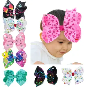 BELLEWORLD Europe and America kids hair accessories hair bows Large bow Love glitter heart printing bow hair clips