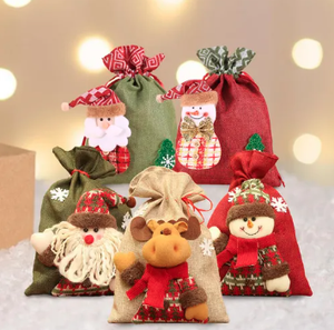 Décorations de Noël, sac à bonbons en lin rouge 3D, sac cadeau de Noël, accessoires de déguisement pour enfants - Product Image 2