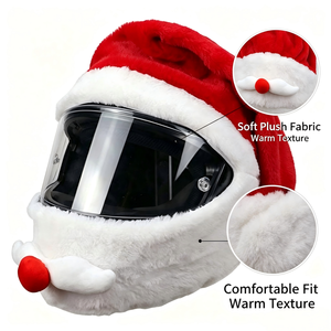 Funda de Casco de Felpa Suave y Resistente al Frío, Personalizada OEM, Decoración Navideña Divertida para Motocicleta, Funda de Casco de Santa Claus - Product Image 3