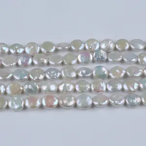 13-14mm 3A 2A Natural White Real Loose Freshwater Baroque Coin Pearl Beads Strand