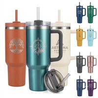 Mug isotherme à double paroi de 40 oz avec poignée et paille, anti-transpiration, en acier inoxydable, garde au froid