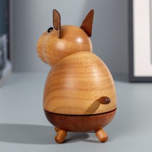 Sevimli ahşap hayvan zodyak köpek müzik kutusu yapay el sanatları için doğum günü hediyesi kapalı dekorasyon ve dekoratif süs - Product Image 4